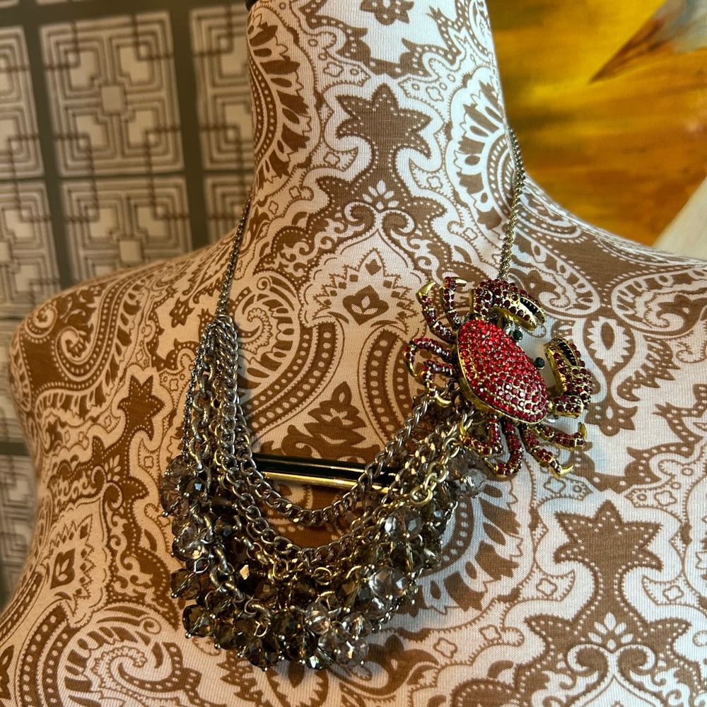 Multi-strand reclaimed necklace with Heidi Daus brooch